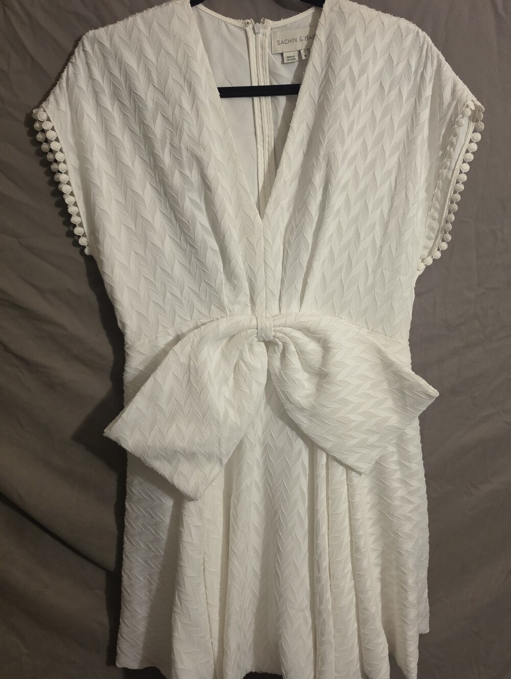 NWT Sachin & Babi Bolton Chevron Bow A-Line V-Neck Ivory Mini Dress 8